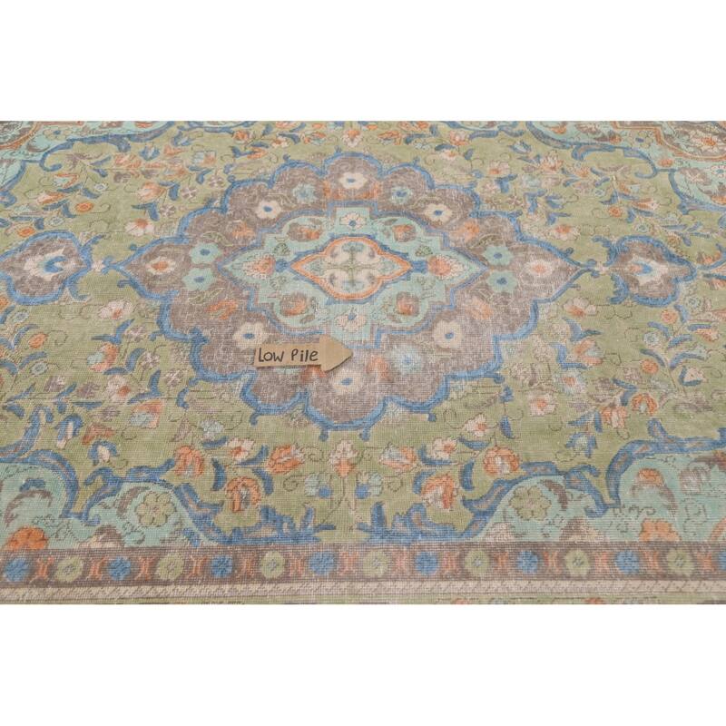 Hand Knotted Oriental 100% Wool Carpet Traditional Medallion Green Tabriz Area Rug - 9' 5'' X 6' 7''