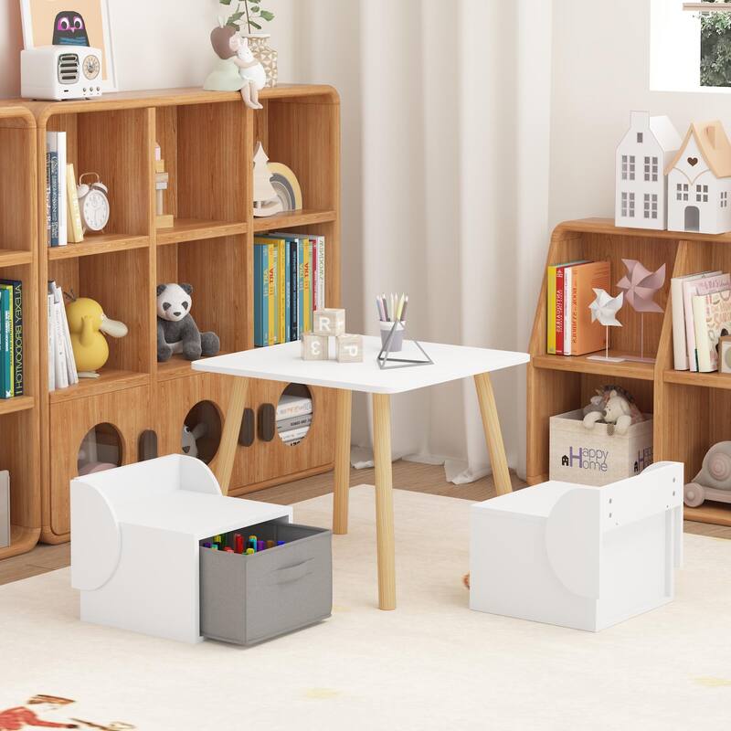 Kids Table and 2 Chair Set with Storage Bins, 3-Piece Toddler Activity Play Table for Arts & Crafts, Reading, Drawing