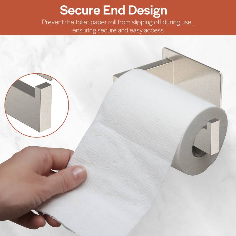 Self-Adhesive Stainless Steel Single Post Wall Mounted Toilet Paper Roll Holder, Brushed Nickel - Brushed Nickel - N/A