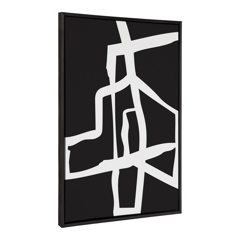 Kate and Laurel Sylvie Bold Sophisticated Abstract White Stroke Framed Canvas by The Creative Bunch Studio - 28x38 - Black