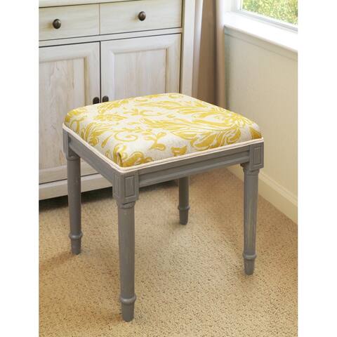 Mustard Tuscan Floral Vanity Stool with distressed Grey Frame