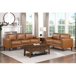 Modern Living Room Furniture 2pc Set Sofa Loveseat Brown Faux Leather ...