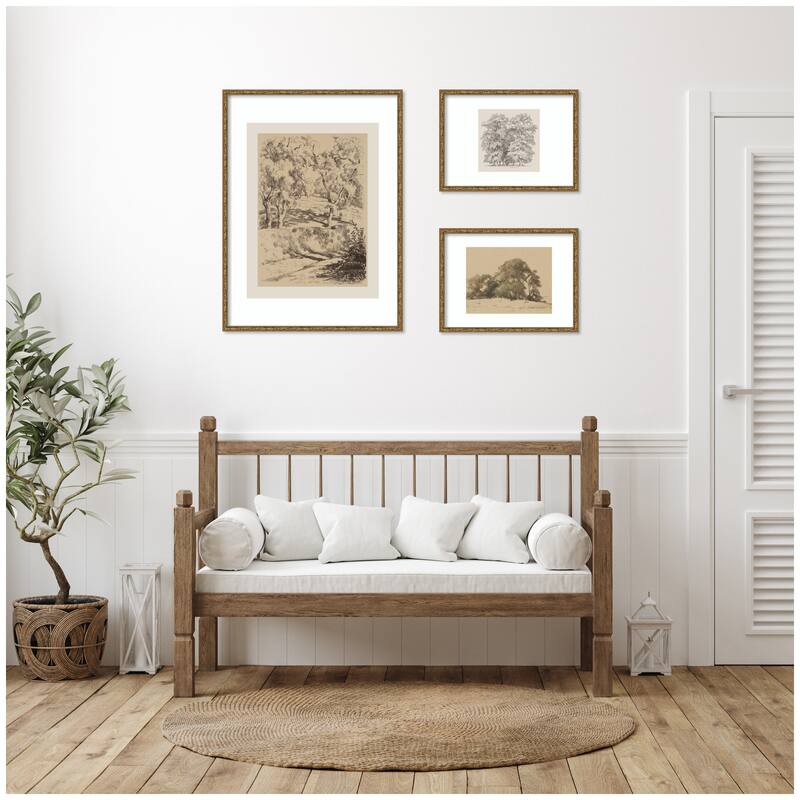 Kate and Laurel Sketches of Nature by Fry, Becker & Bosboom 3 Piece Framed Wall Art Print Set by Nostalgia Prints