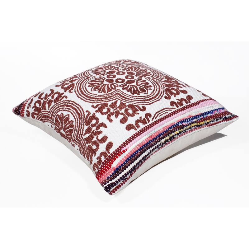 HomeRoots 20" X 20" Red White Purple And Pink 100% Cotton Geometric Zippered Pillow