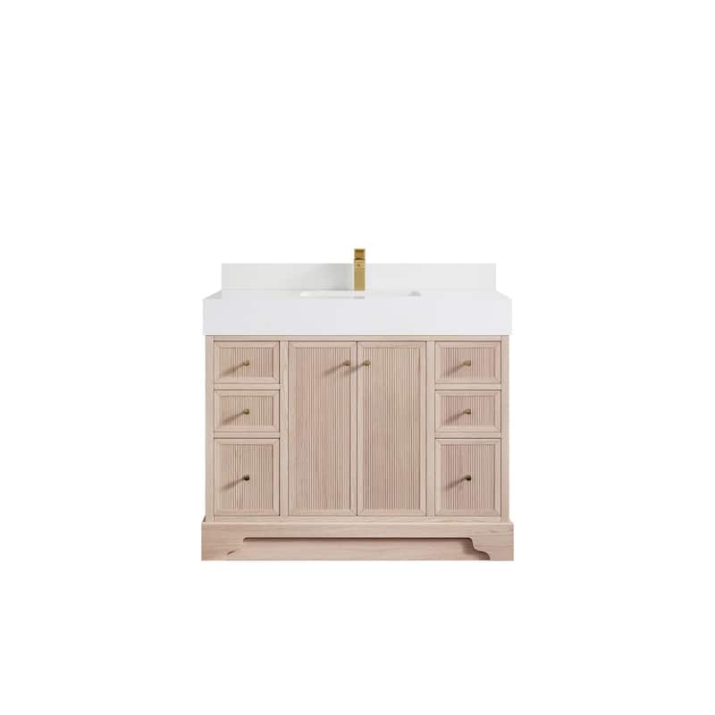 Willow Collections 42 in. W x 22 in. D Manhattan Oak Wood Single Sink Bathroom Vanity with Countertop - 2"White Quartz - White Oak