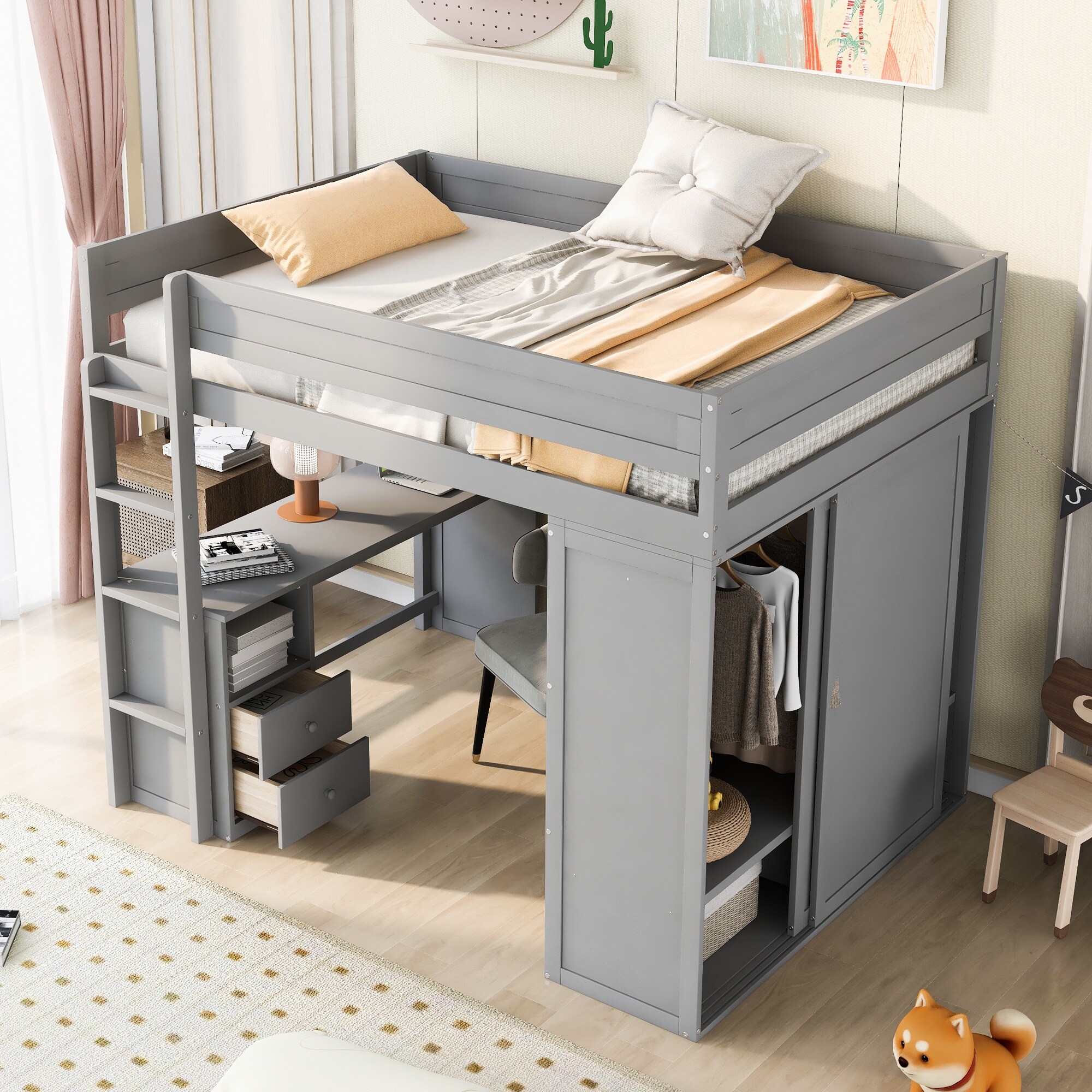 Space saving outlet bed with desk