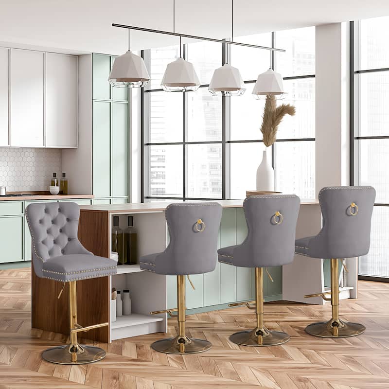 Thick Golden Swivel Velvet Bar Stools Set of 6 - Set of 2 - Grey