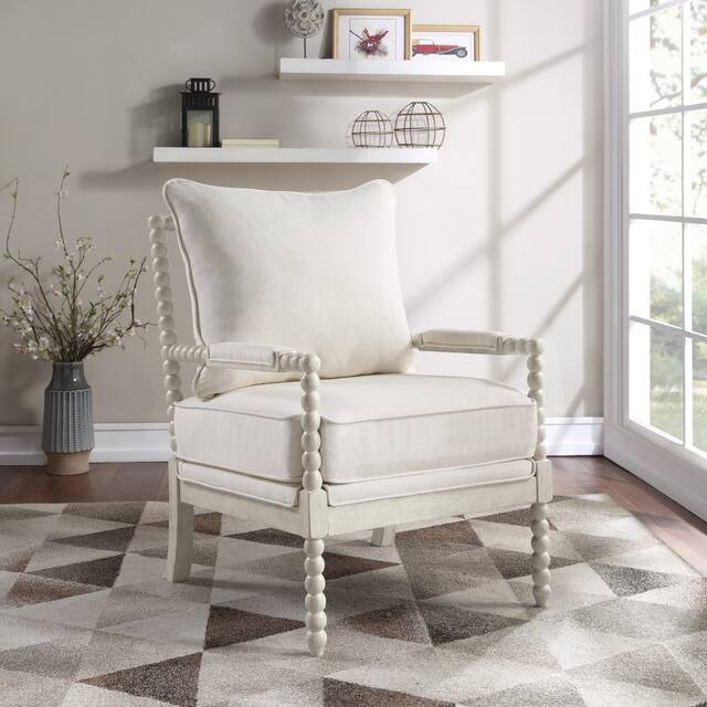 Kaylee Spindle Chair in Fabric with White Frame - Linen