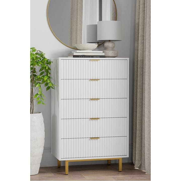 Origins by Alpine Casey 5 Drawer Chest in White