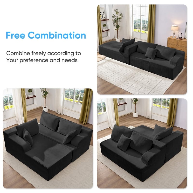 Mixoy 2-Pcs Free Combination Modular Sectional Sofas with Deep Seat,Corduroy L-Shaped Sofa with Chaise Lounge - 3-Seater
