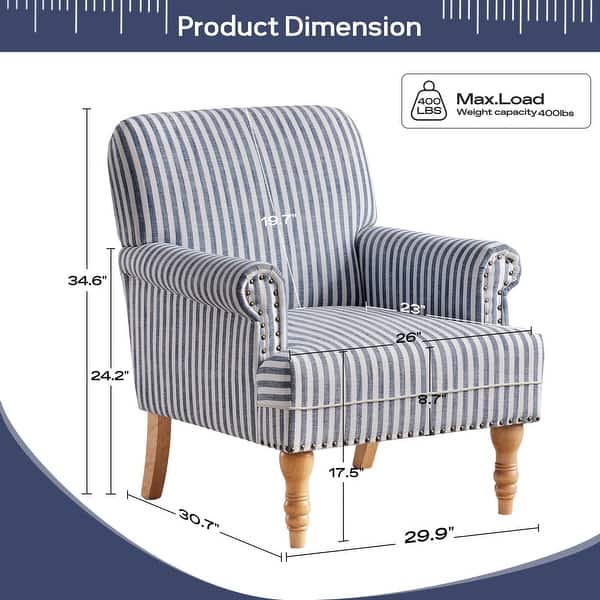 dimension image slide 0 of 4, Rolled Armchair Accent Chair Set of 2 Blue/ Grey/ Brown