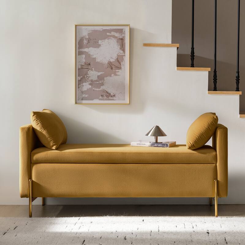 Angelus Modern 56''W Upholstered Flip Top Storage Bench withTwo Pillows and Arms by HULALA HOME