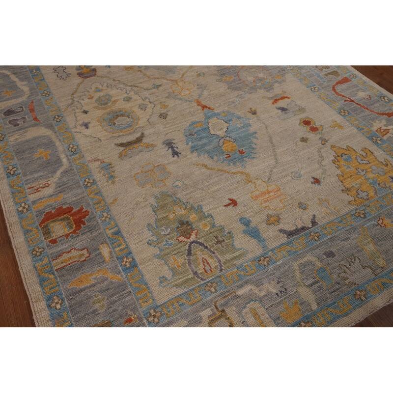 Vegetable Dye Oushak Area Rug Handmade Beige Wool Carpet - 5'0"x 6'10"