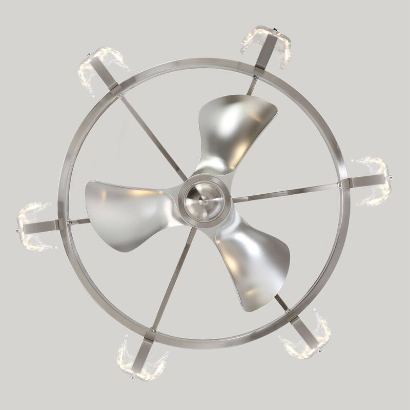 34" LED Indoor Satin Nickel Downrod Mount Chandelier Ceiling Fan with Light and Remote Control - 18.7 inches hight