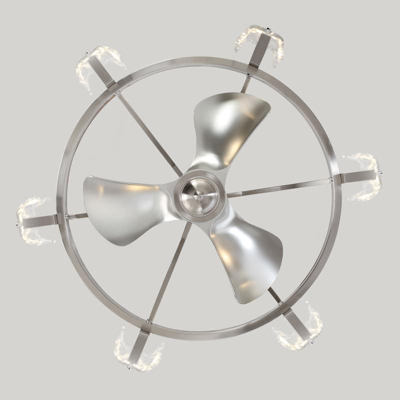 34-inch Modern 6-Light 3-Blade Chandelier/Ceiling Fan with Glass Shade