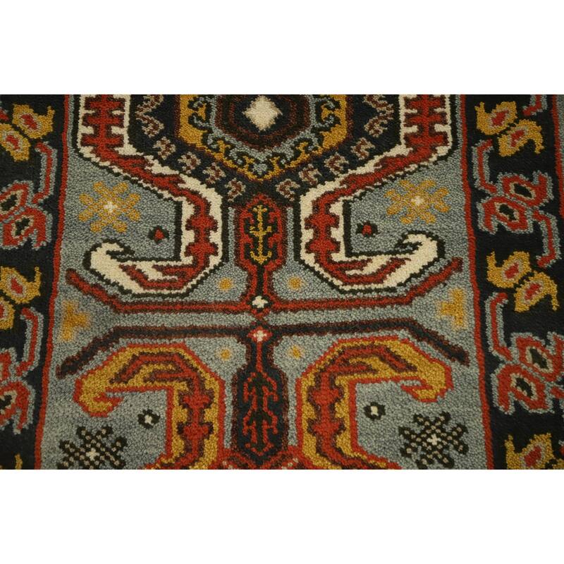 Hand Knotted Oriental 100% Wool Carpet Traditional Geometric Oranges & Rust Kazak Runner Rug - 9' 9'' X 2' 6''