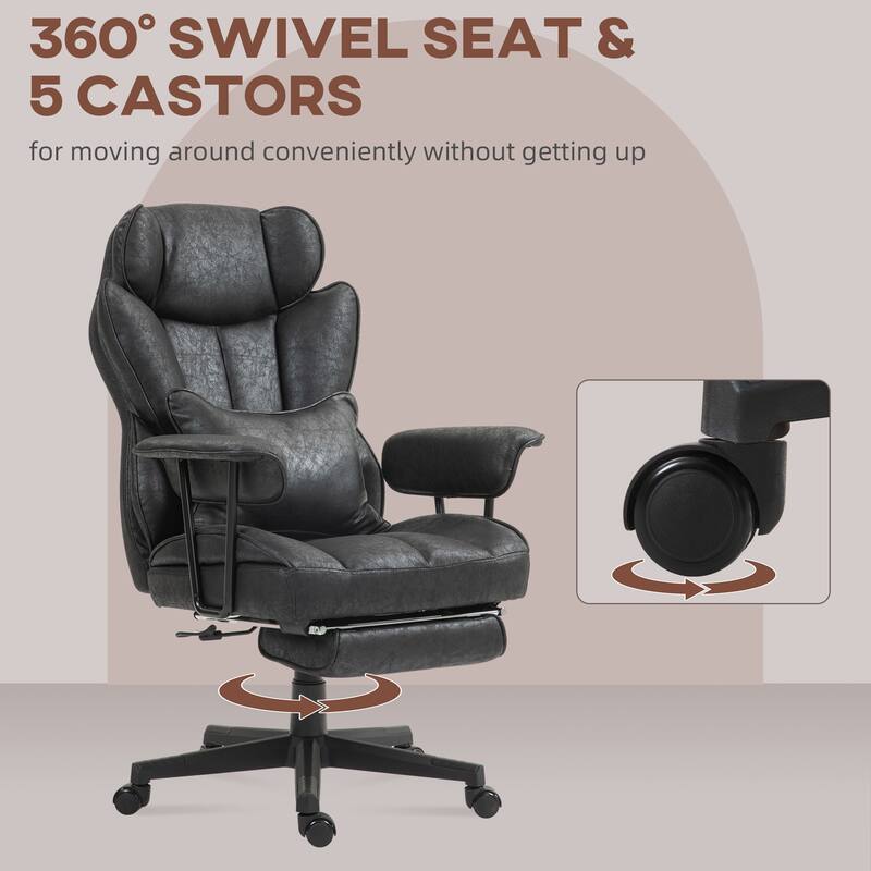 Big and Tall Executive Office Chair with Footrest, 400lbs Capacity, Adjustable Lumbar Support, Reclining Wide Seat, Black