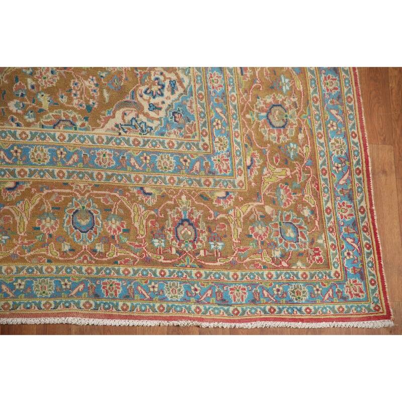 Hand Knotted Oriental 100% Wool Carpet Traditional Floral Pink Mashad Area Rug - 12' 9'' X 9' 4''