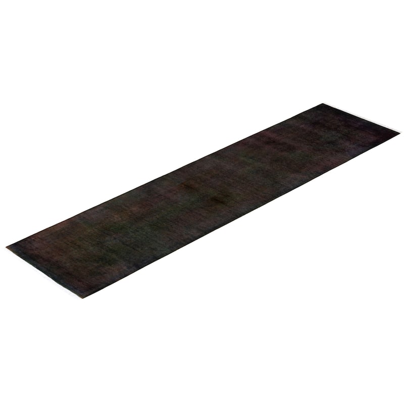 Overton Hand Knotted Wool Vintage Inspired Modern Contemporary Overdyed Black Runner Rug - 2' 6" x 10' 2"