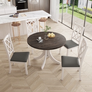 5-Piece Solid Wood Kitchen Dining Table Set with Upholstered Chairs ...