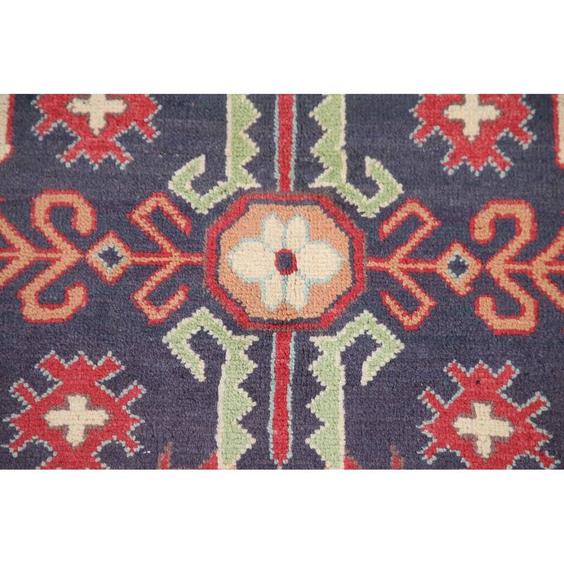 Hand Knotted Oriental 100% Wool Carpet Traditional Geometric Beige & Ivories Kazak Area Rug - 9' 10'' X 6' 5''