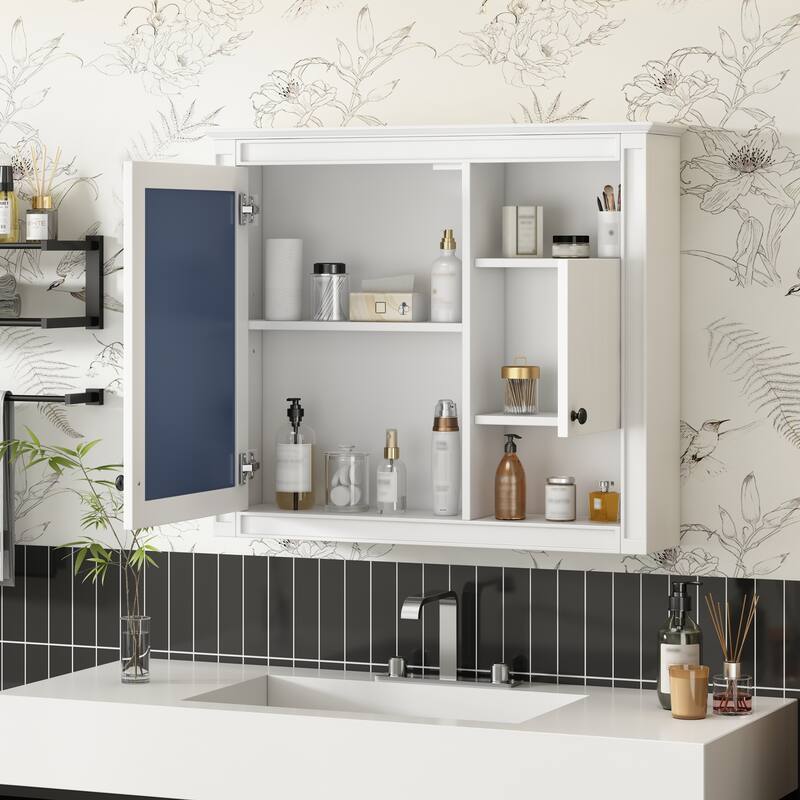 GDFStudio - Wellston Modern Wall-Mounted Bathroom Storage Cabinet with Mirror and Adjustable Shelves - 32"W