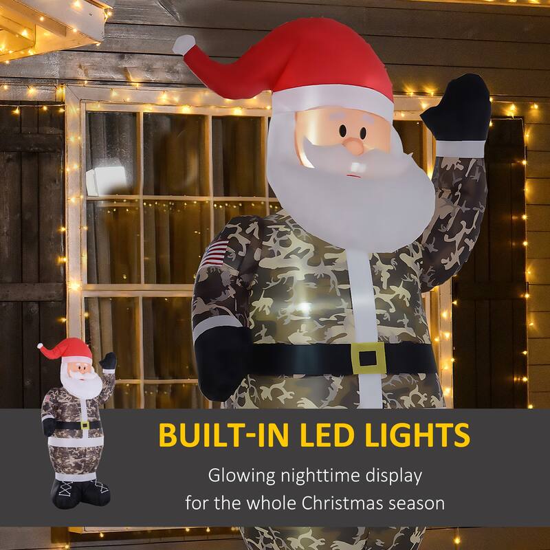 HOMCOM 8 ft. Army Camo Santa Inflatable Christmas Decoration, Holiday Yard Decoration