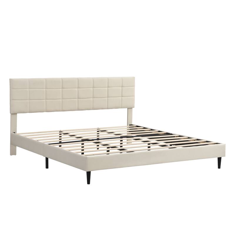 Platform Bed Frame with Fabric Upholstered Headboard