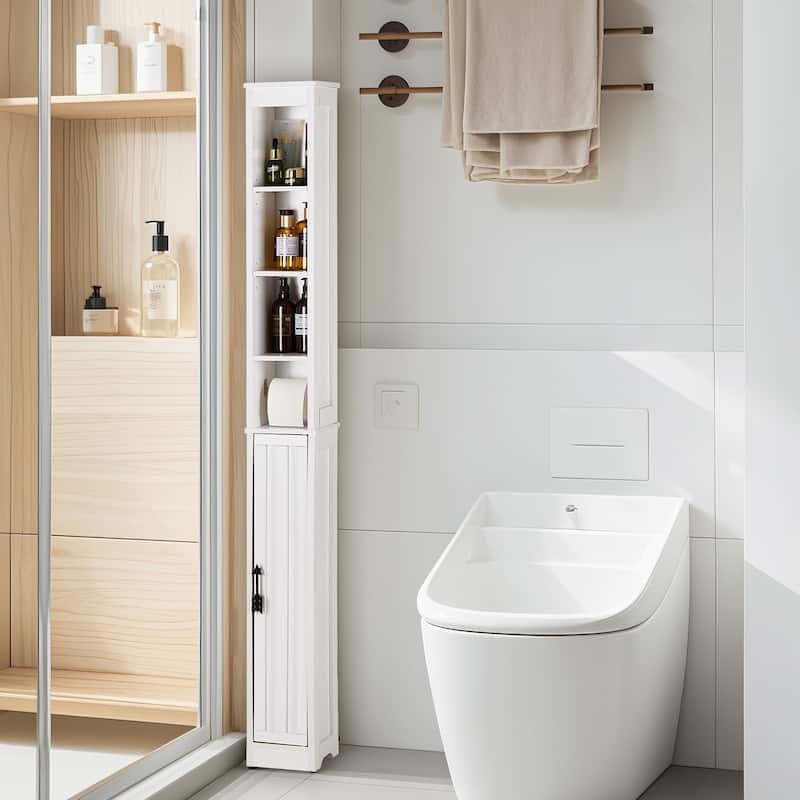 VECELO 70.86 inch Bathroom Floor Cabinet with 1 Door & 4 Shelves Floor Cabinet, Freestanding Bathroom Cabinet