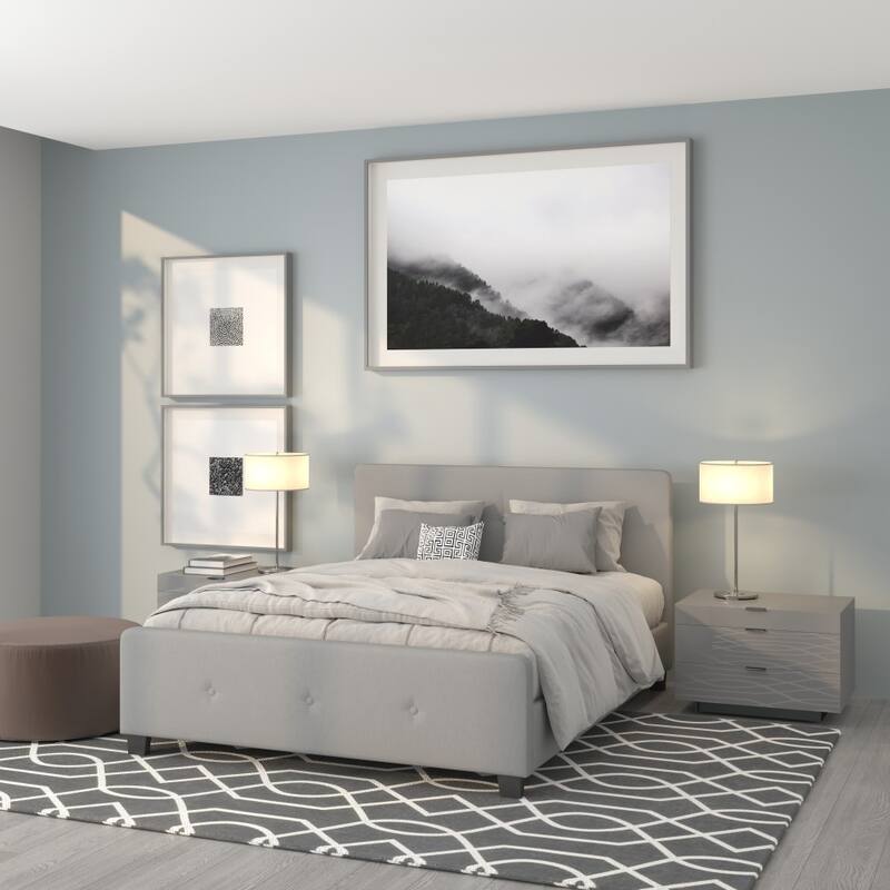 Button Tufted Upholstered Casual Style Platform Bed