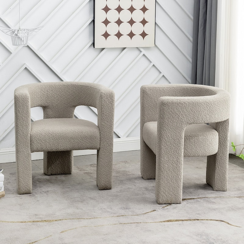 KINWELL 28" Wide Boucle Upholstered Square Armchair (Set of 2)
