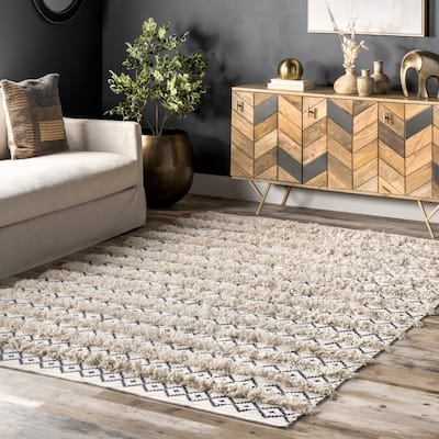Nuloom Boho Ivory Handmade Casual Lavish Diamond Overstriped Area Rug