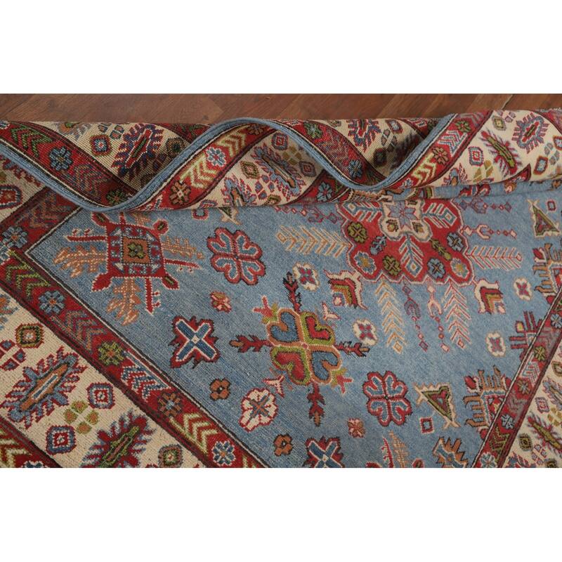 Blue Kazak Area Rug Hand-Knotted Wool Carpet - 4'10" x 6'5"