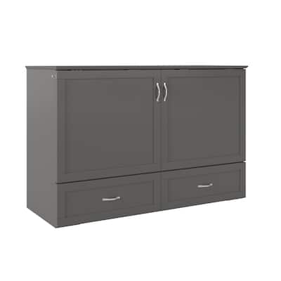 Queen Murphy Bed Chest Solid Wood with Mattress & USB Charging Station - Space Saving Furniture