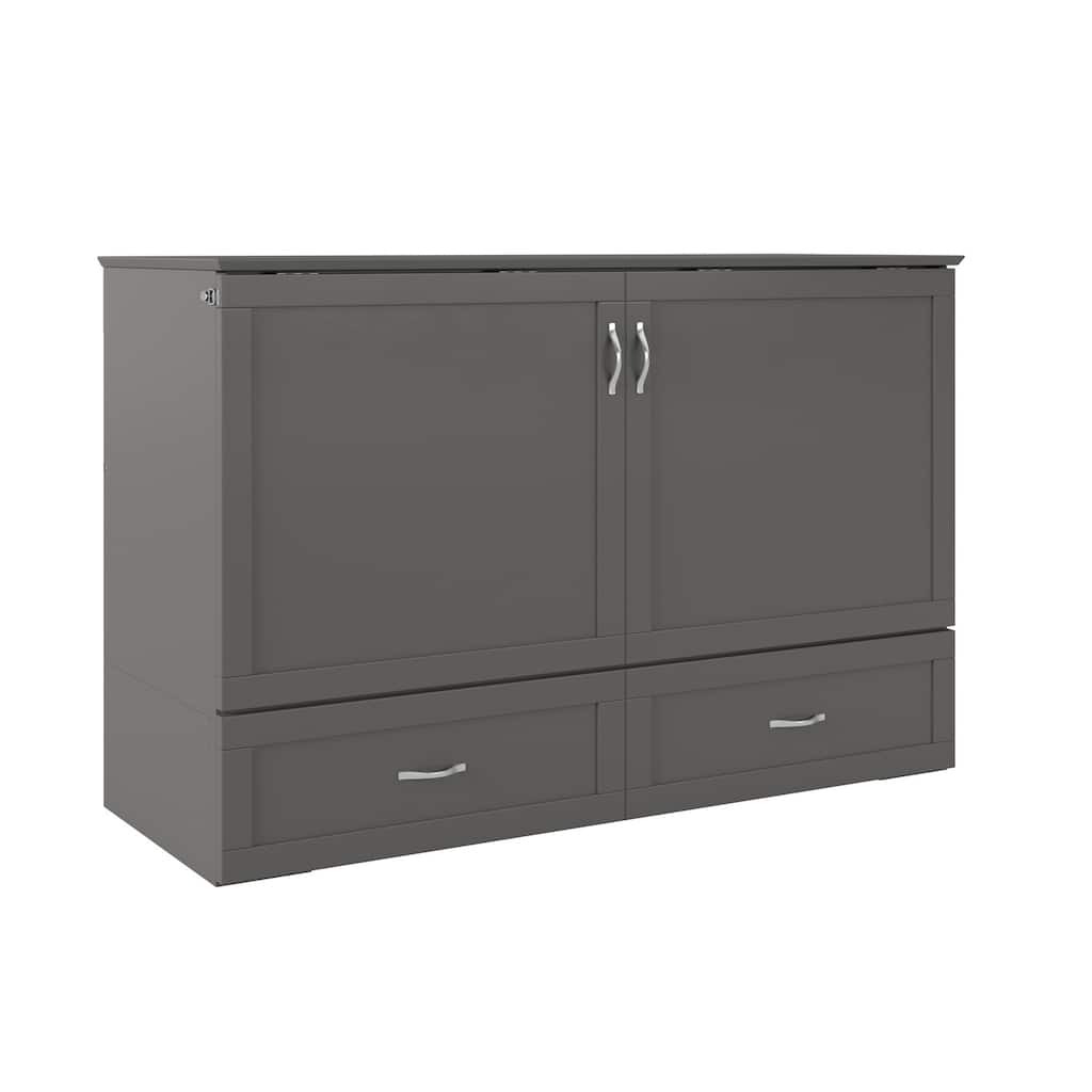 Queen Murphy Bed Chest Solid Wood with Mattress & USB Charging Station - Space Saving Furniture