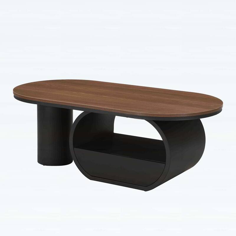 Oval Coffee Table with Storage Drawer,Sturdy Metal Frame for Modern Living Room,Space-Saving Design