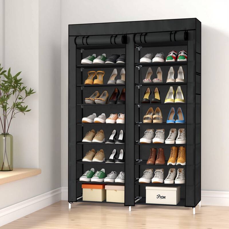 10-Tier Vertical Non-Woven Fabric Shoe Storage Rack with Iron Frame for Home Entryway - 45.25”W x 11.81”D x 62.99”H