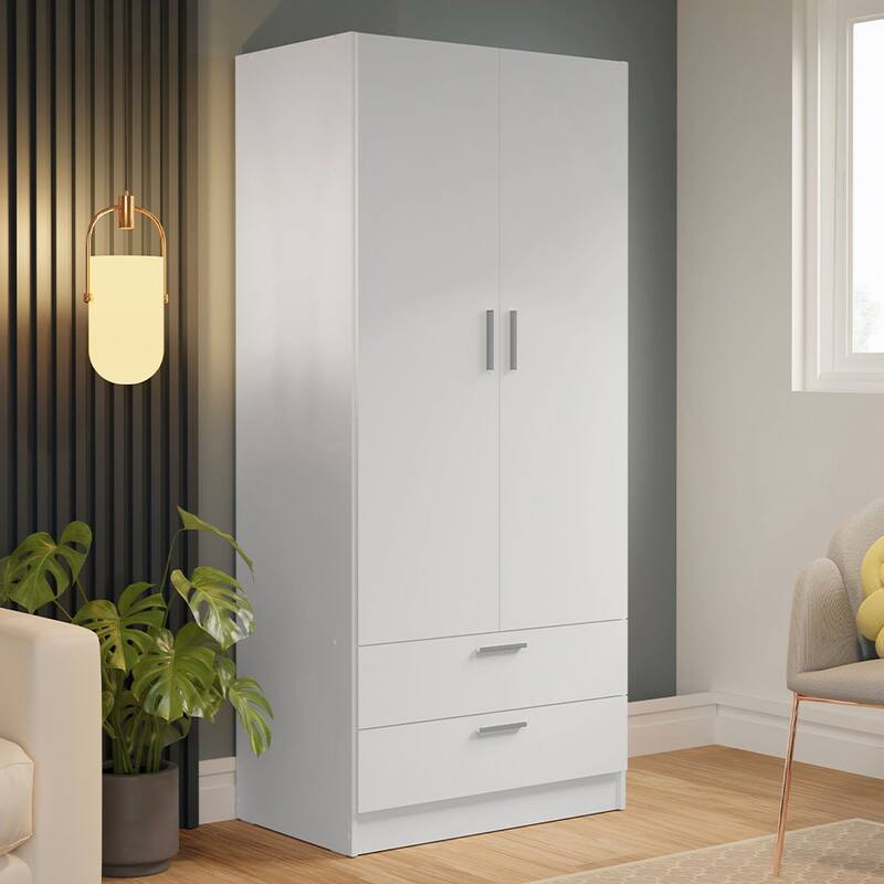 Madesa 2 Door 2 Drawer Storage Cabinet Wardrobe 31 "L - White