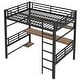 preview thumbnail 12 of 14, Black Full Size Metal Loft Bed Frame with Storage Shelf and LED Light, Iron Mesh