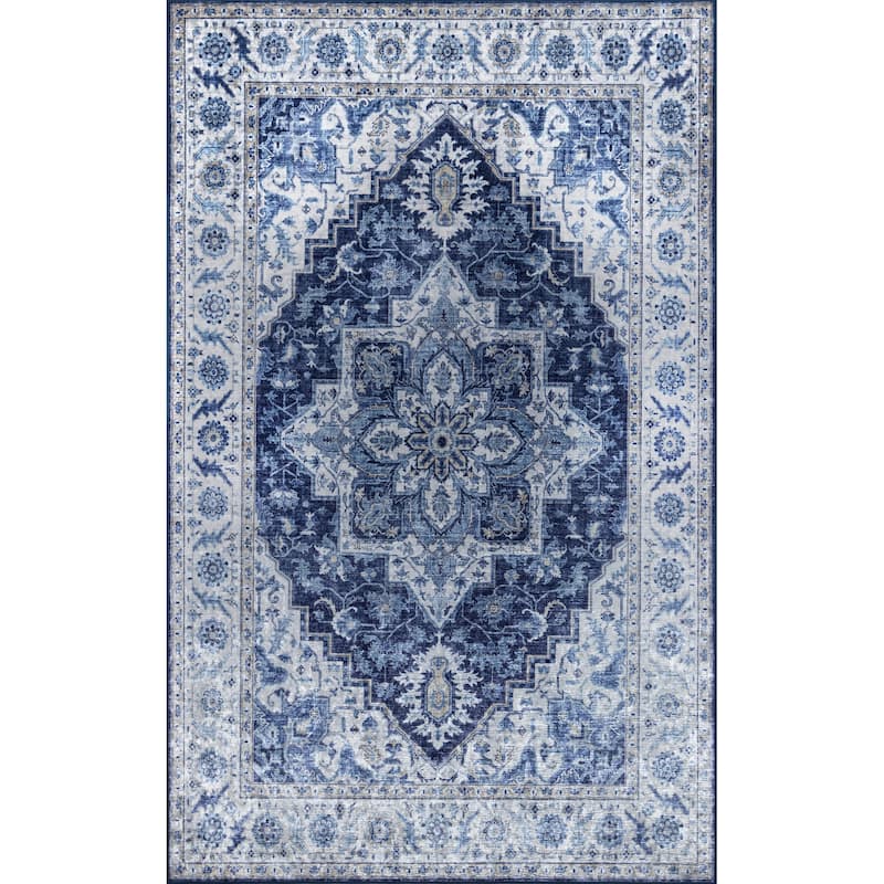 Momeni Karachi Polyester Traditional Medallion Area Rug - Big - Blue