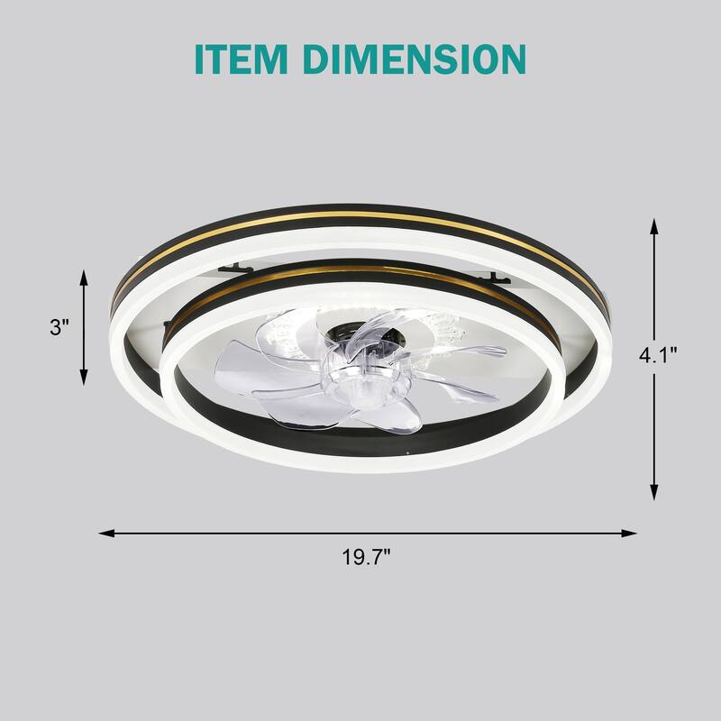 Oaks Aura 20in. LED Smart App Remote Control Low Profile Dual Tier Ceiling Fan Flush Mount Dimmable Bedroom Lighting