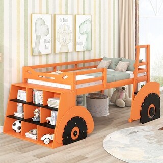 Forklift Car Bed Twin Size Loft Bed with Storage Shelves