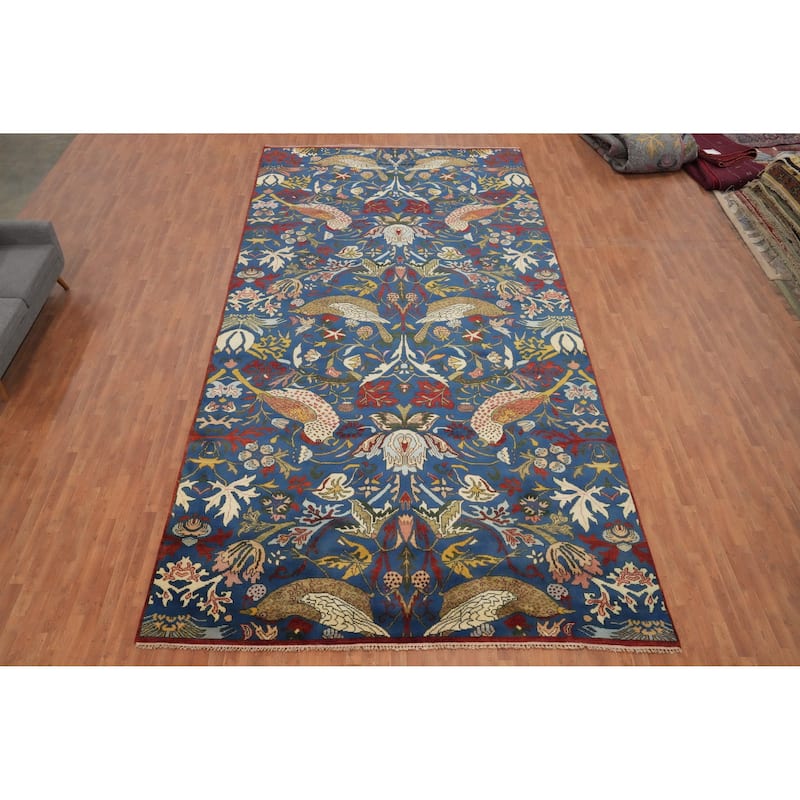 Hand Knotted Oriental 100% Wool Carpet Traditional All-Over Navy Blue & Blues Ziegler Area Rug - 19' 9'' X 9' 11''