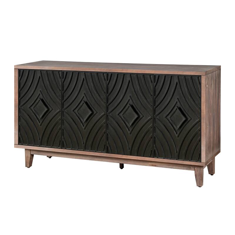 Mid Century Sideboard Buffet Cabinet with Solid Wood Legs 60" Kitchen Storage Cabinet Credenza with 4 Doors and 2 Shelves