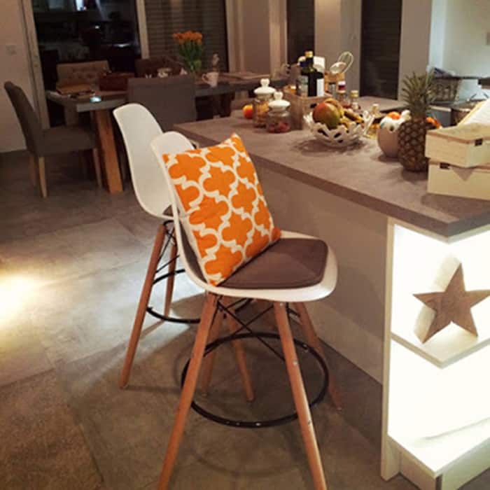 Set of 2 Designer Eiffel Chairs Counter Stools With Backs Side Molded Shell Kitchen Office Dining Dowel Bar Patio