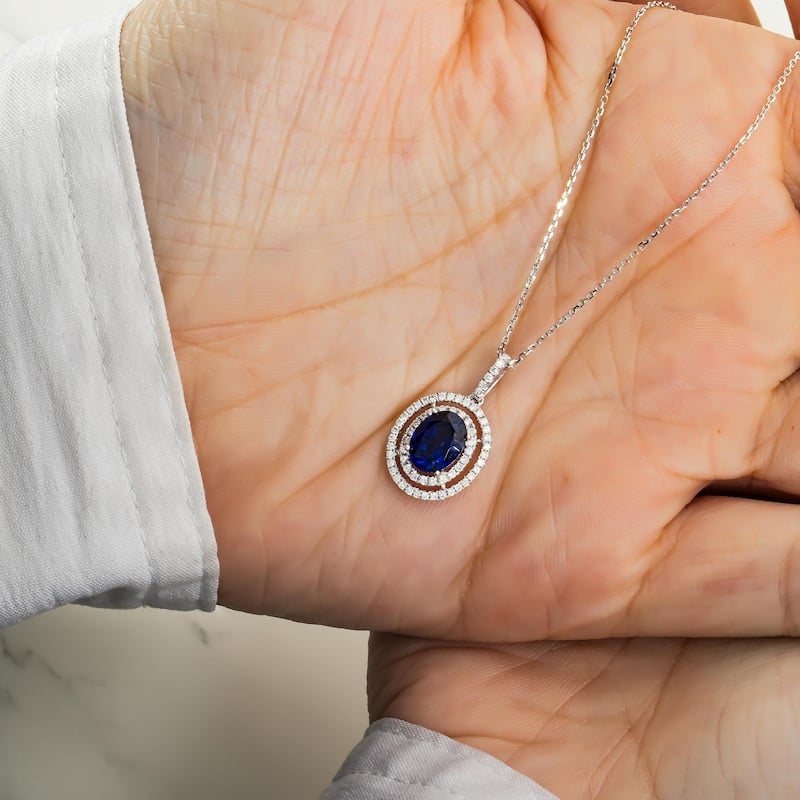House Of Leon 14K & 18K White Gold Diamond & Oval Cut Sapphire Gemstone Necklace