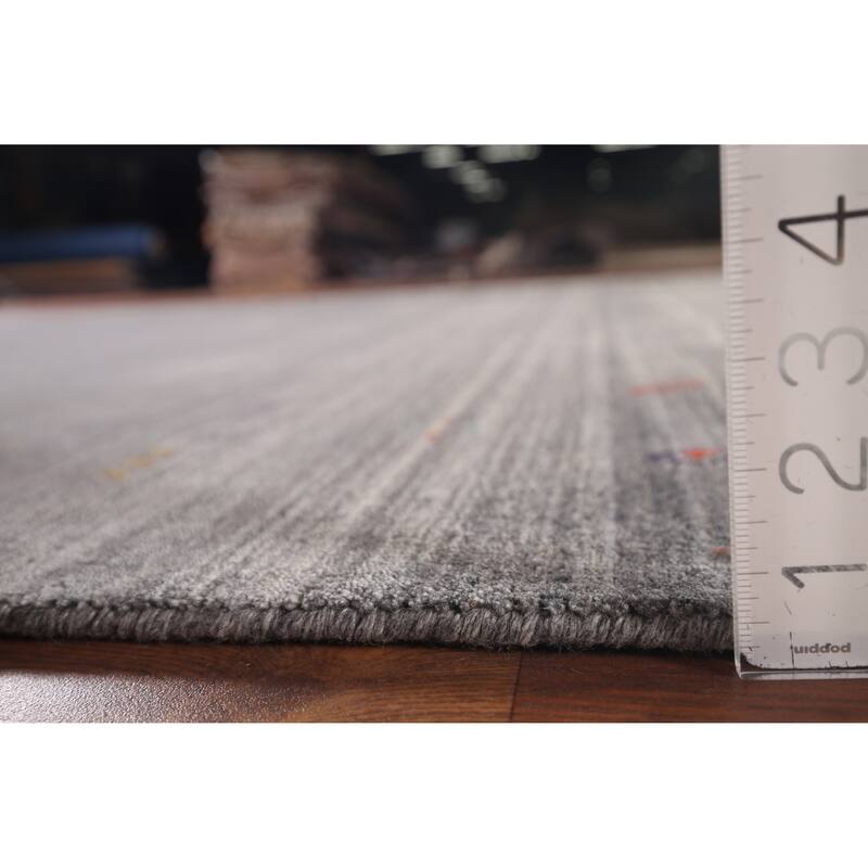 Silver Gray Striped Gabbeh Indian Area Rug Handmade Wool Carpet - 8'0"x 9'8"