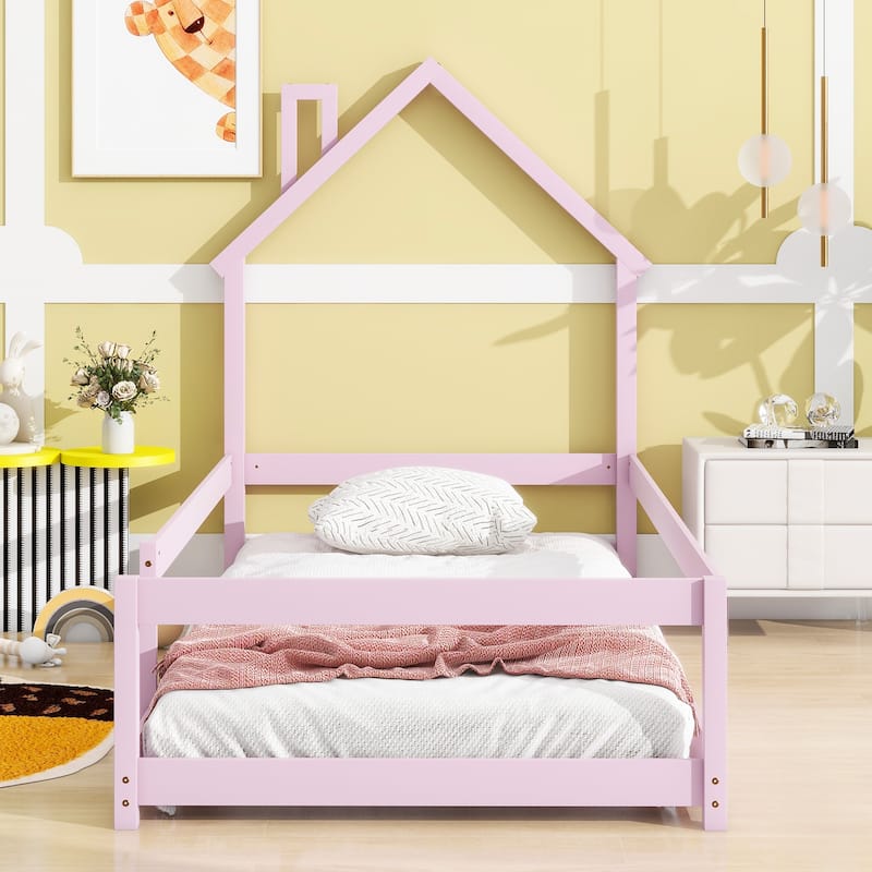 Whimsical Twin Bed with House Design and Safety Guardrails