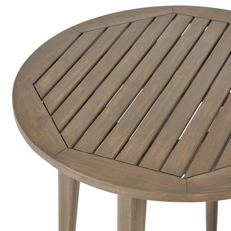 Ambre Outdoor Bistro Table, Straight Legs, Gray Acacia Wood 28 Inch