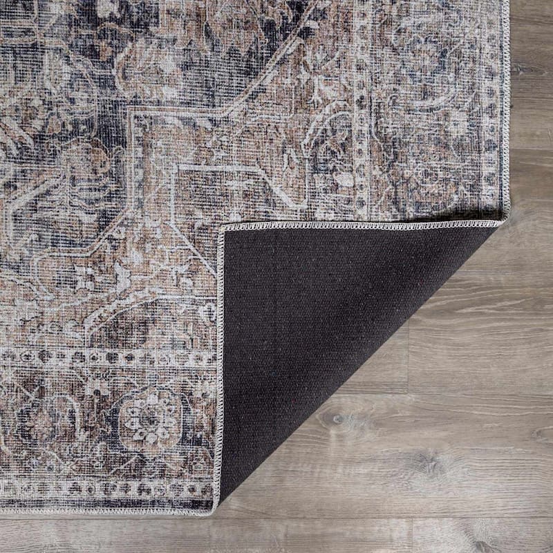 Hauteloom Mignon Living Room, Bedroom Machine Washable Area Rug - Dark Red, Charcoal, Light Gray - 2' x 2'11"